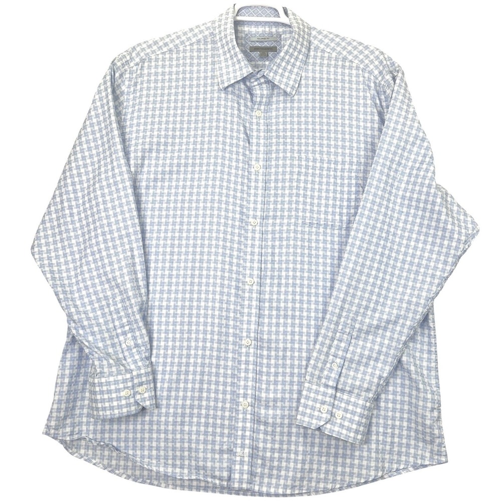 Johnston & Murphy Button Down Shirt Mens XXL Blue White Tailored Fit Geometric - Picture 3 of 13
